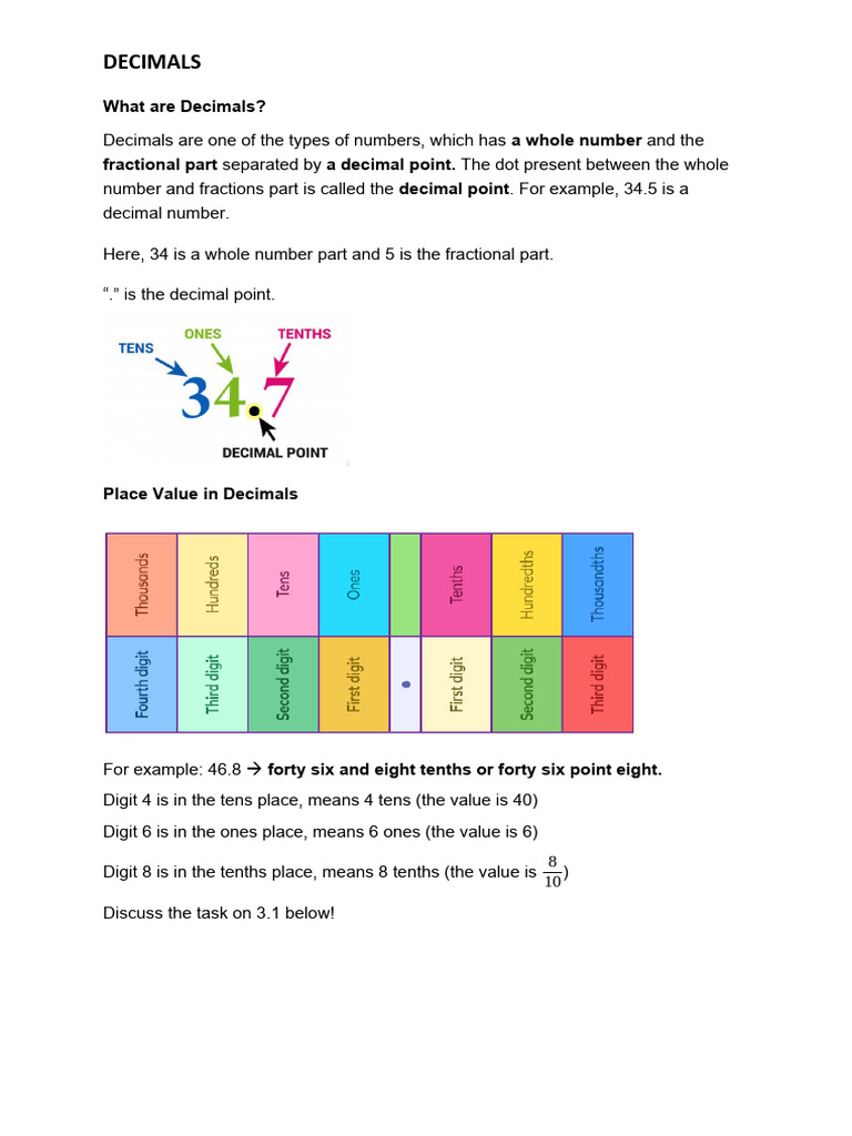 Decimal Handout | PDF