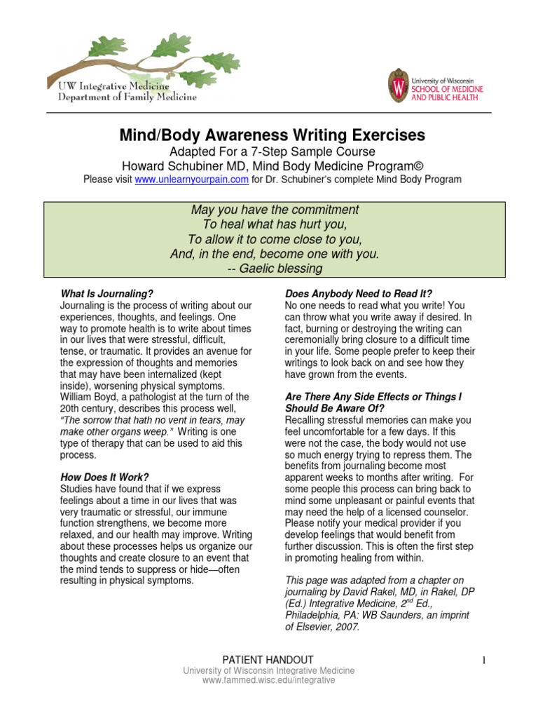 Handout mind and body writing execrices workbook pdf