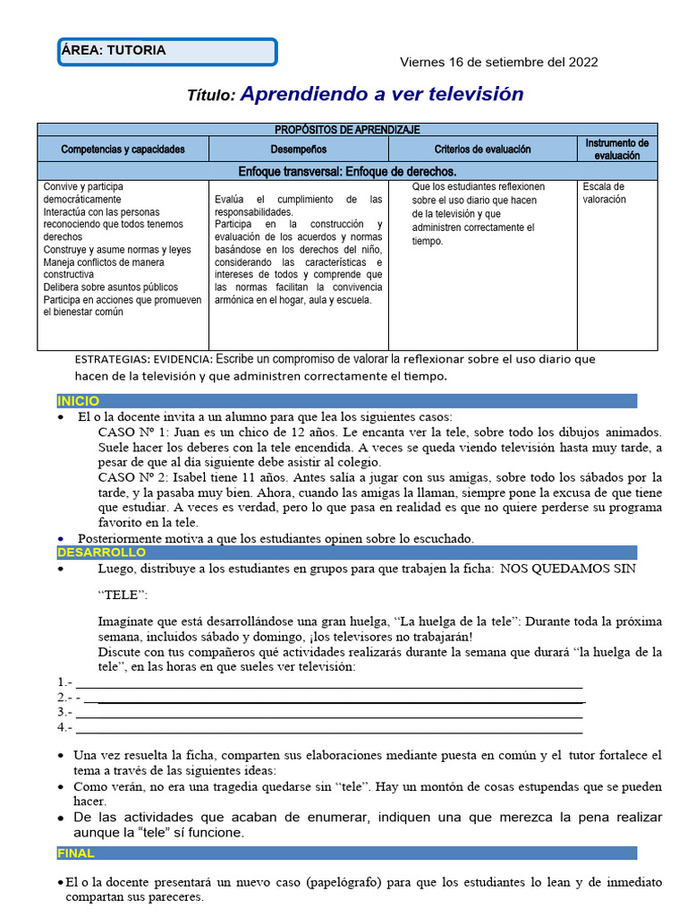 Sesión 14 Aprendiendo A Ver TV | PDF | Evaluación | Cognición