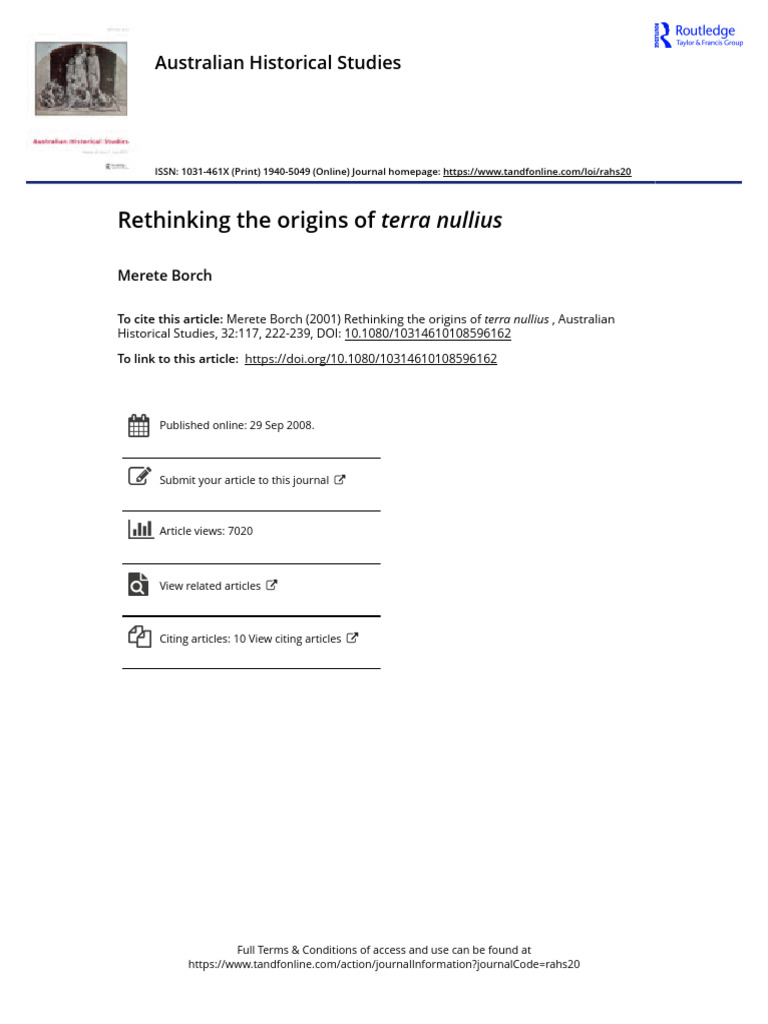 Rethinking Terra Nullius Origins | PDF | John Locke | British Empire