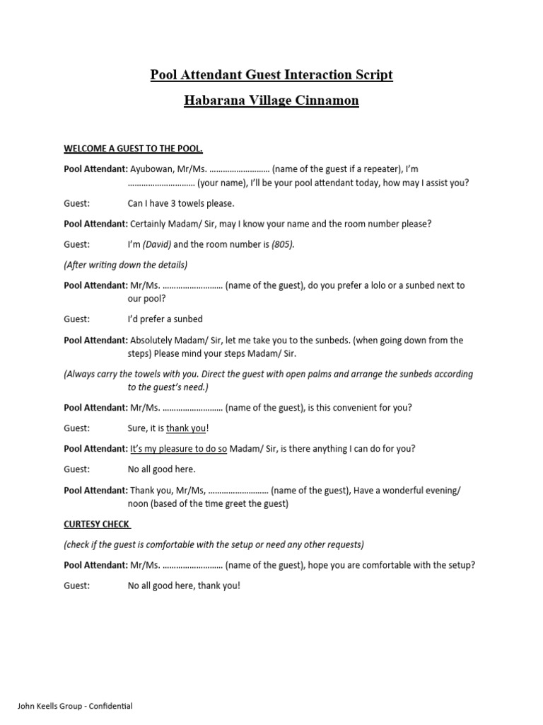 Pool Attendant Guest Interaction Guide | PDF