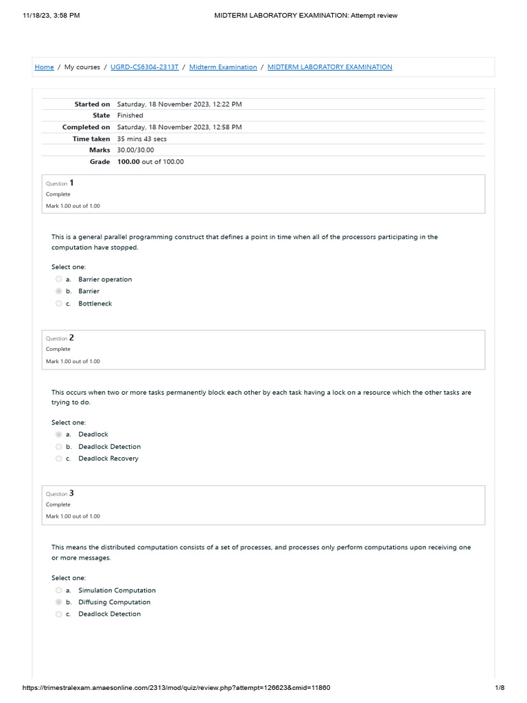 MIDTERM LABORATORY EXAMINATION_ Attempt review | PDF | Parallel ...