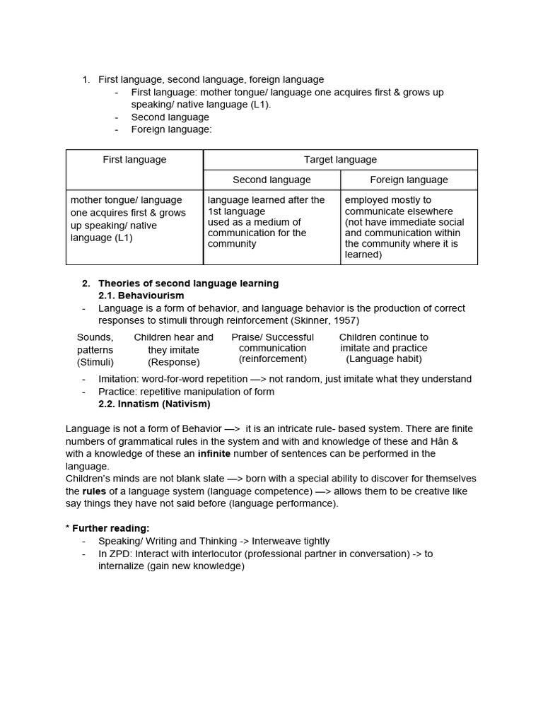 Theories Of Second Language Development