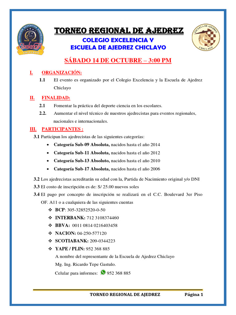 Torneo Regional de Ajedrez Chiclayo | PDF | Ajedrez | Juegos de mesa