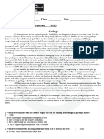 Name: - Class: - Date: - Section One: Reading Comprehension (/15 M) Garbage