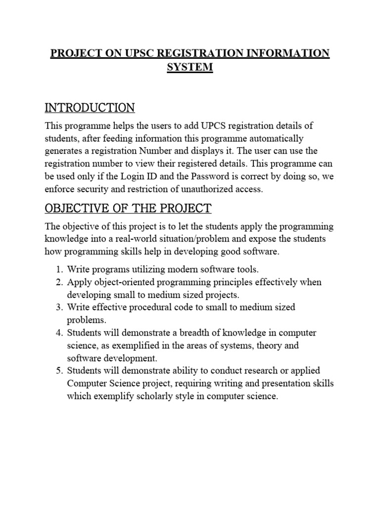 Project on Upsc Registration Information System | PDF