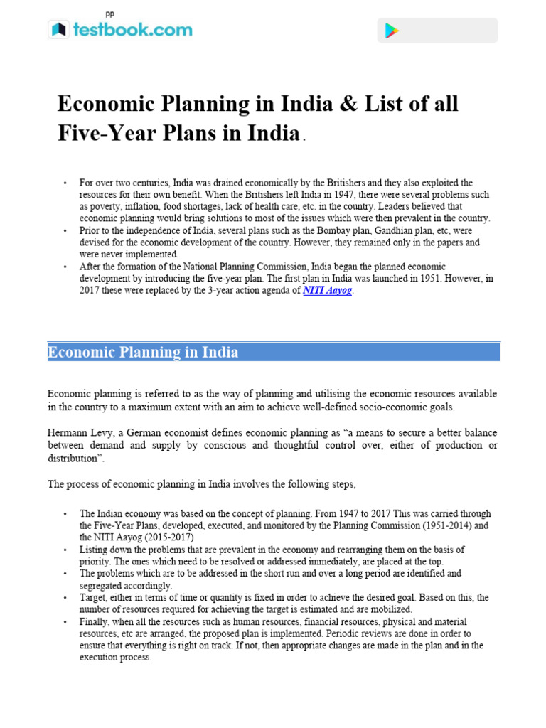 economicplanninginindialistofallfiveyearplansinindia PDF
