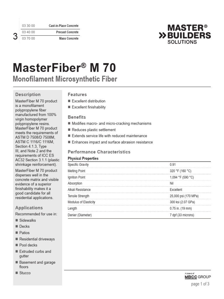 MasterFiber M 70 Product Data 2012125 | PDF | Concrete | Building ...