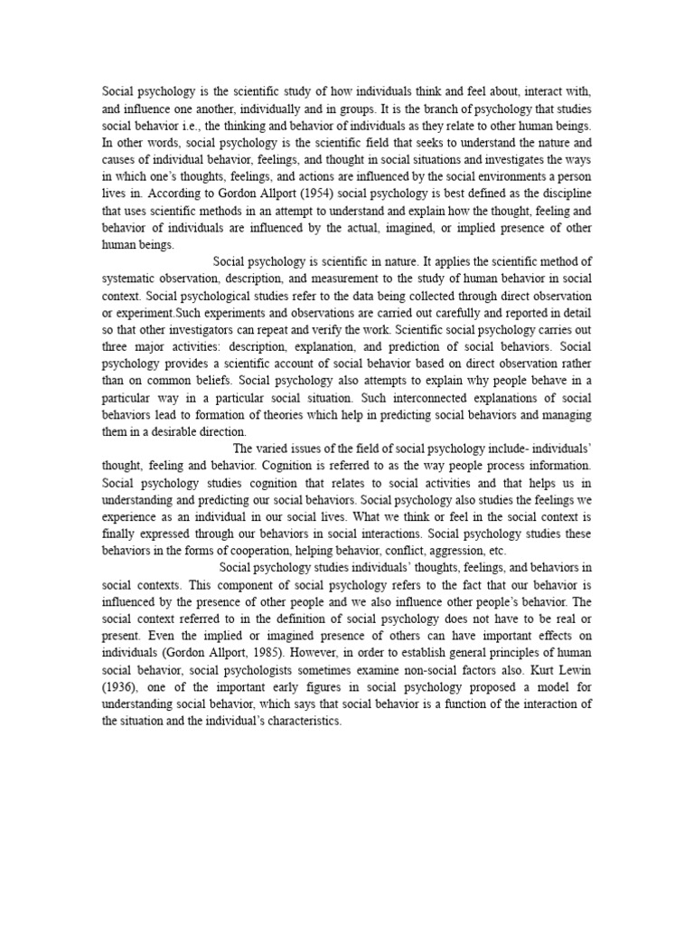 Nature and Scope of Social Psychology | PDF | Social Psychology ...