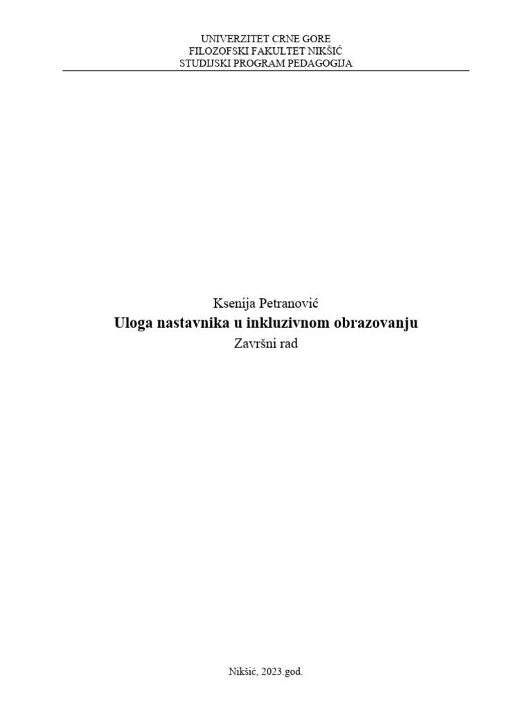 Uloga Nastavnika U Inkluzivnom Obrazovanju | PDF