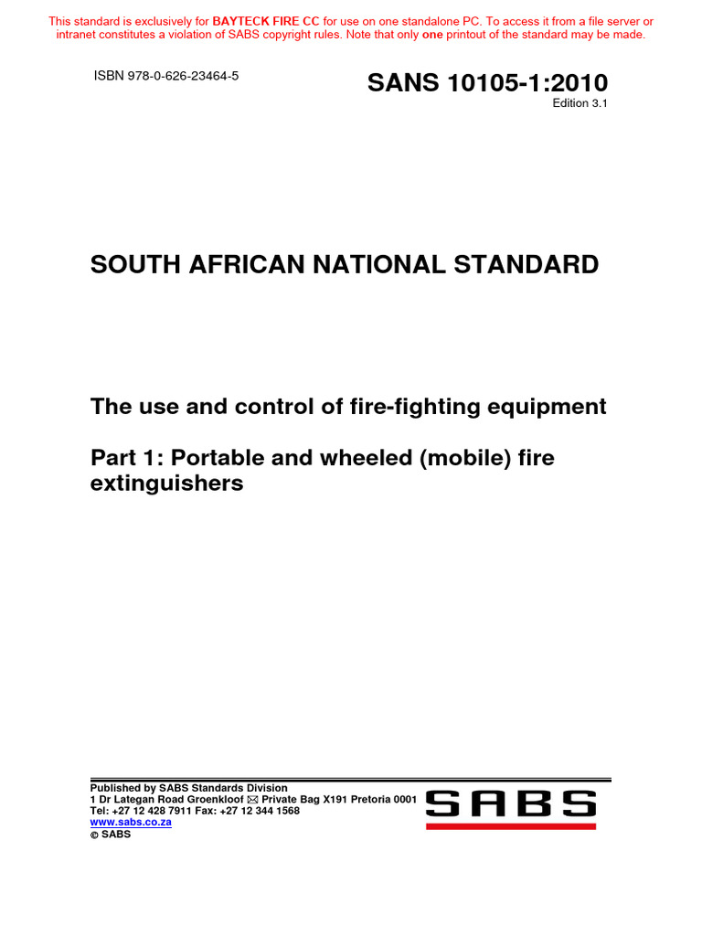 SANS101051 The Use and Control of FireFighting Equipment PDF