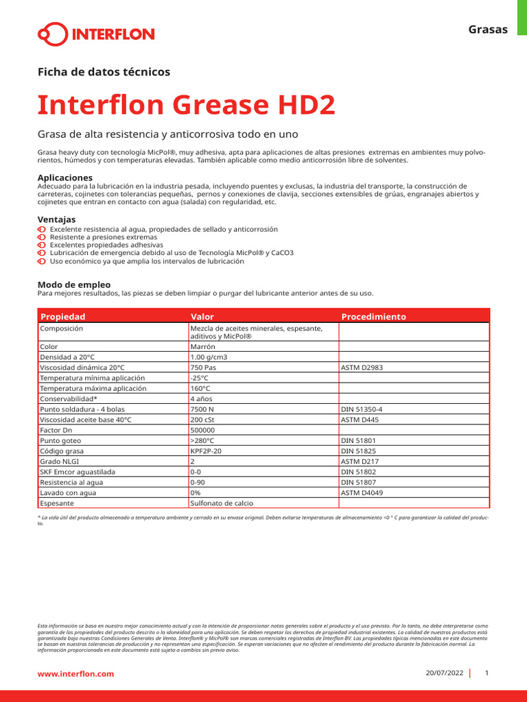 9126_TDS_ES_es_Interflon_Grease_HD2 PDF Lubricante Física