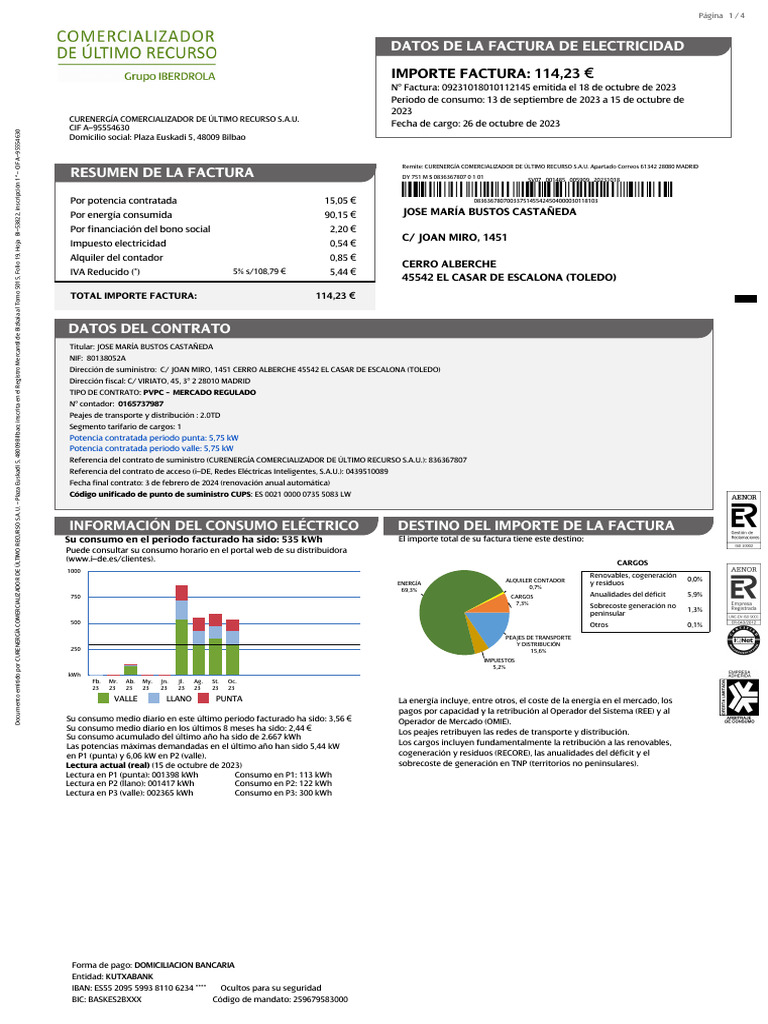 Datos de La Factura de Electricidad | PDF | Mercado (economía) | Los ...