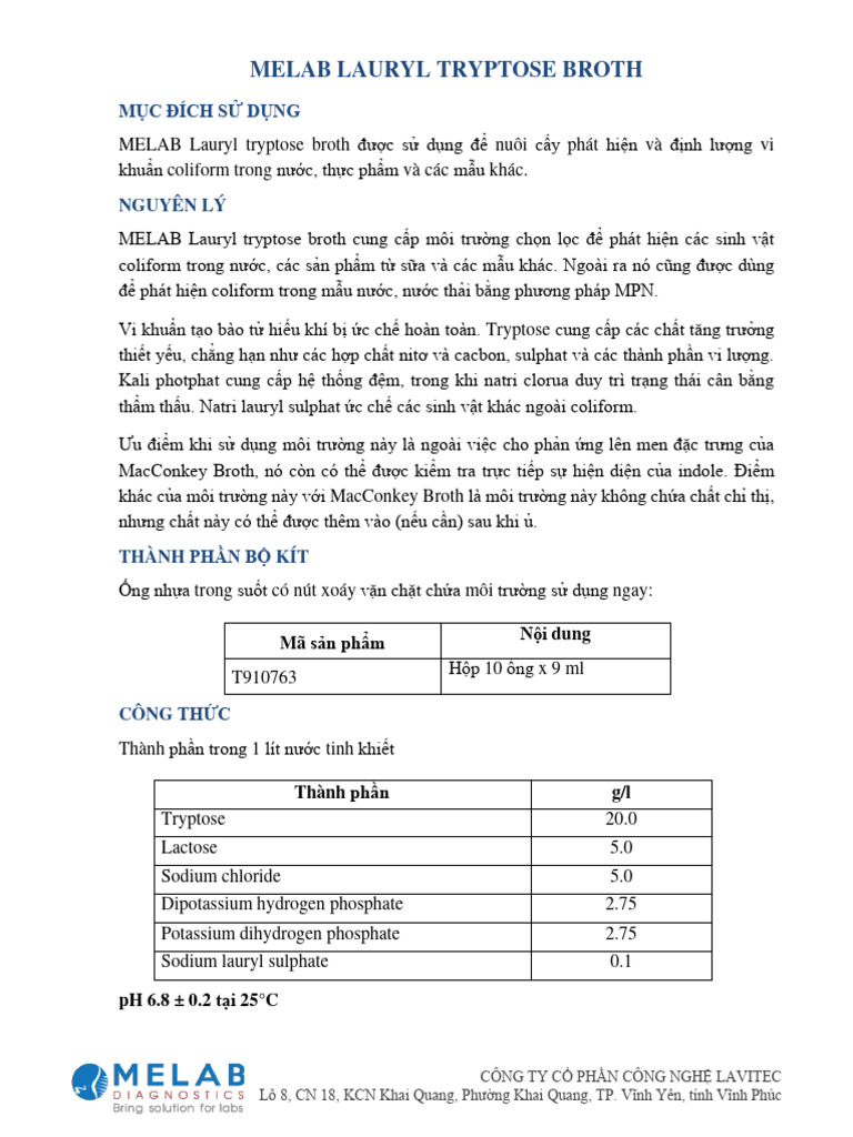HDSD t910763 Melab Lauryl Tryptose Broth | PDF