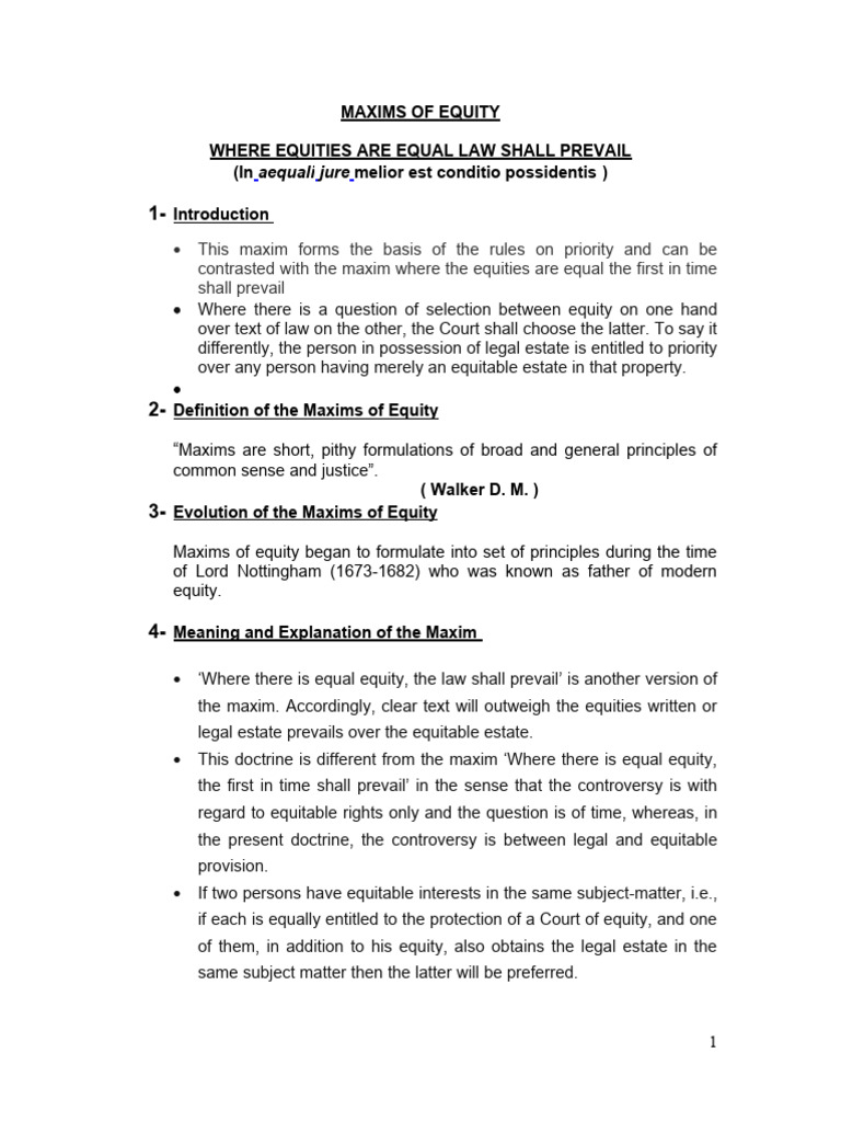 Equitable Maxims: Law Prevails Over Equity | PDF | Mortgage Law ...
