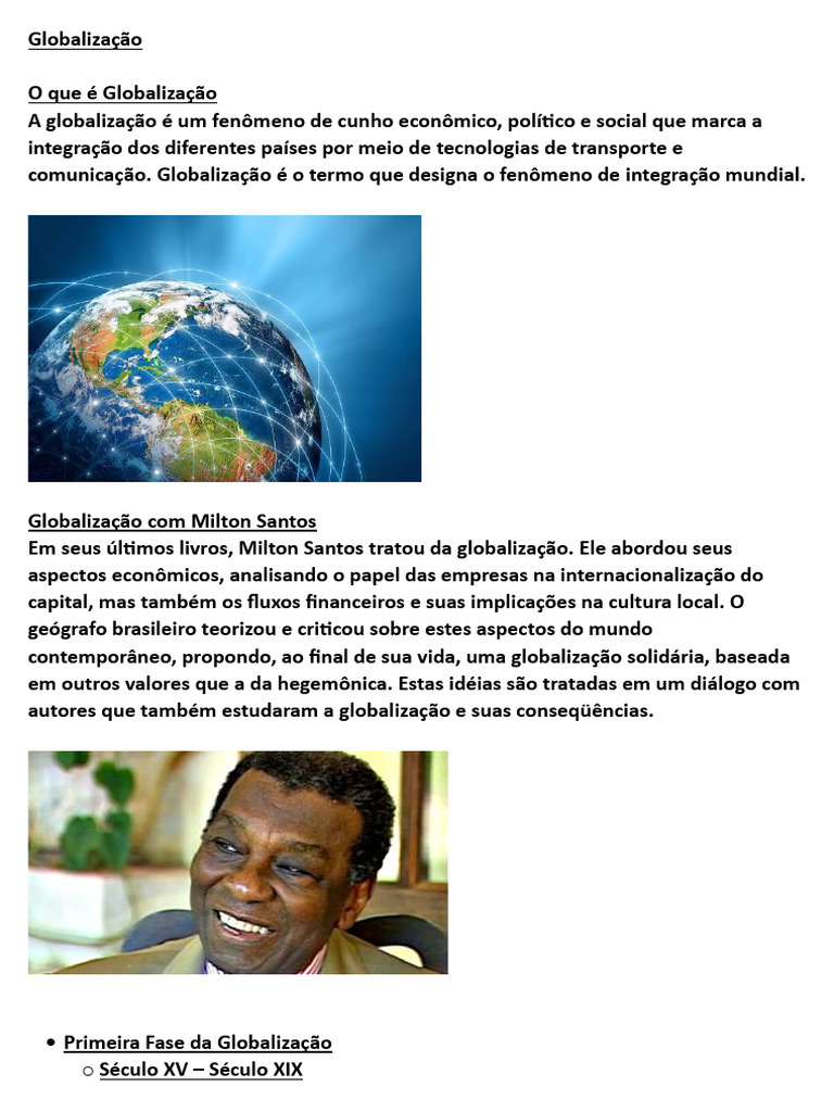 Globalização - Com Milton Santos e Suas Fases | PDF | Globalização ...