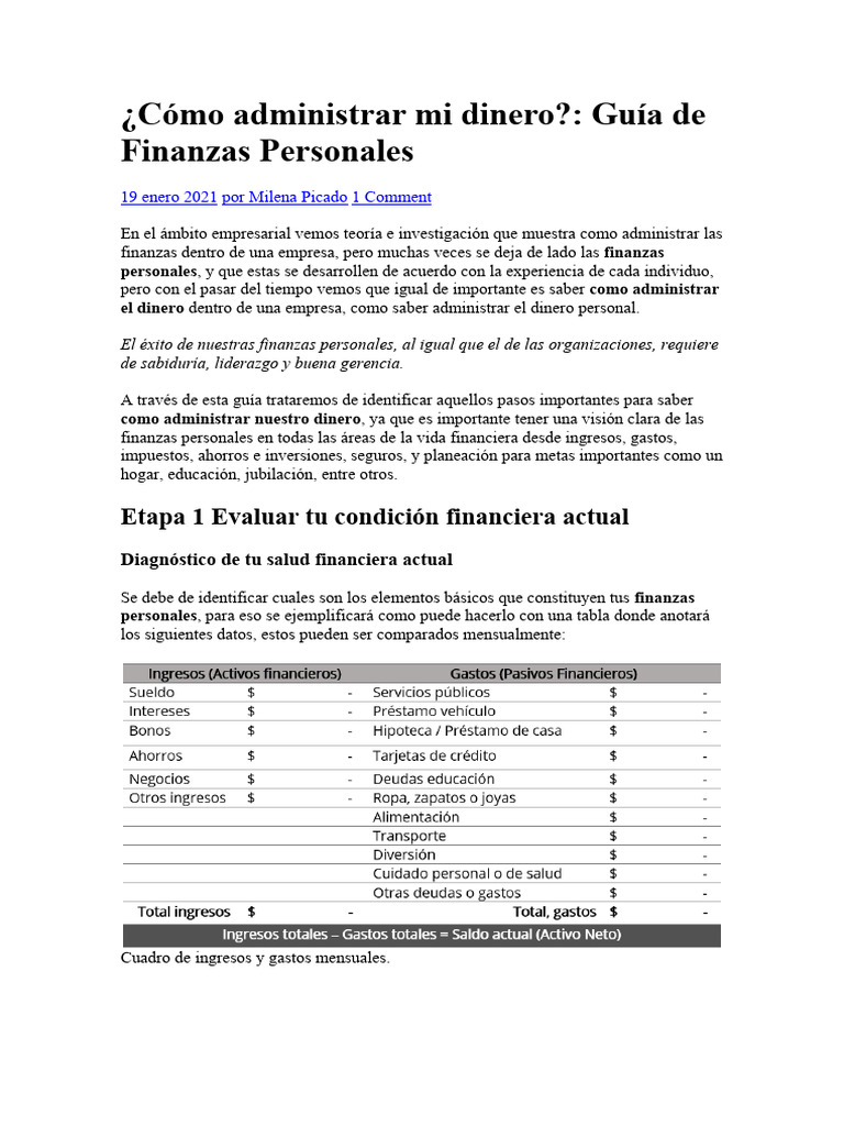 Cómo Administrar Mi Dinero | PDF | Finanzas personales | Economias