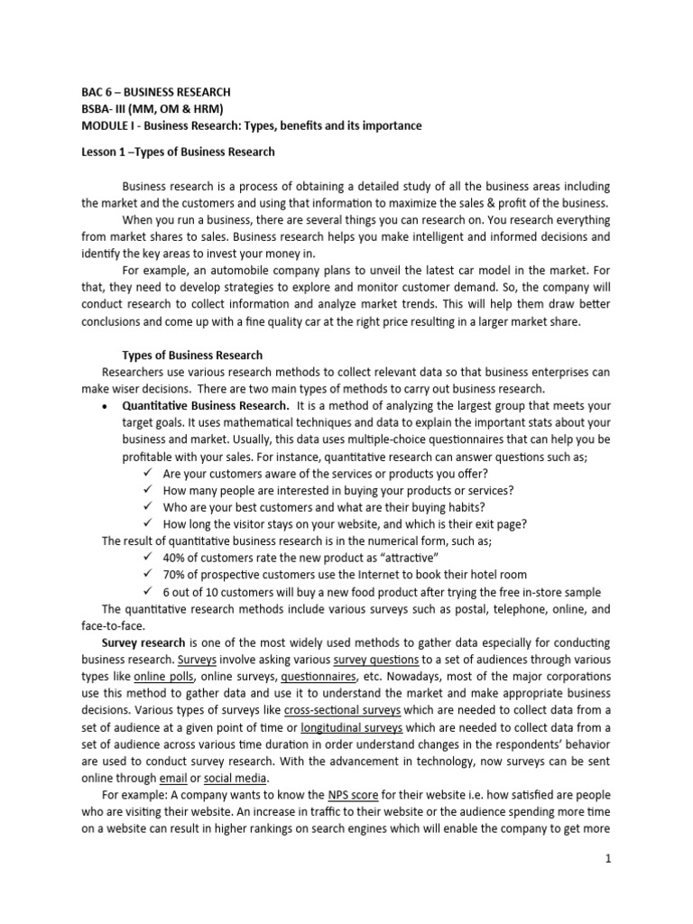 Bac 6 Business Research Module I Ii 4 | PDF | Survey Methodology ...