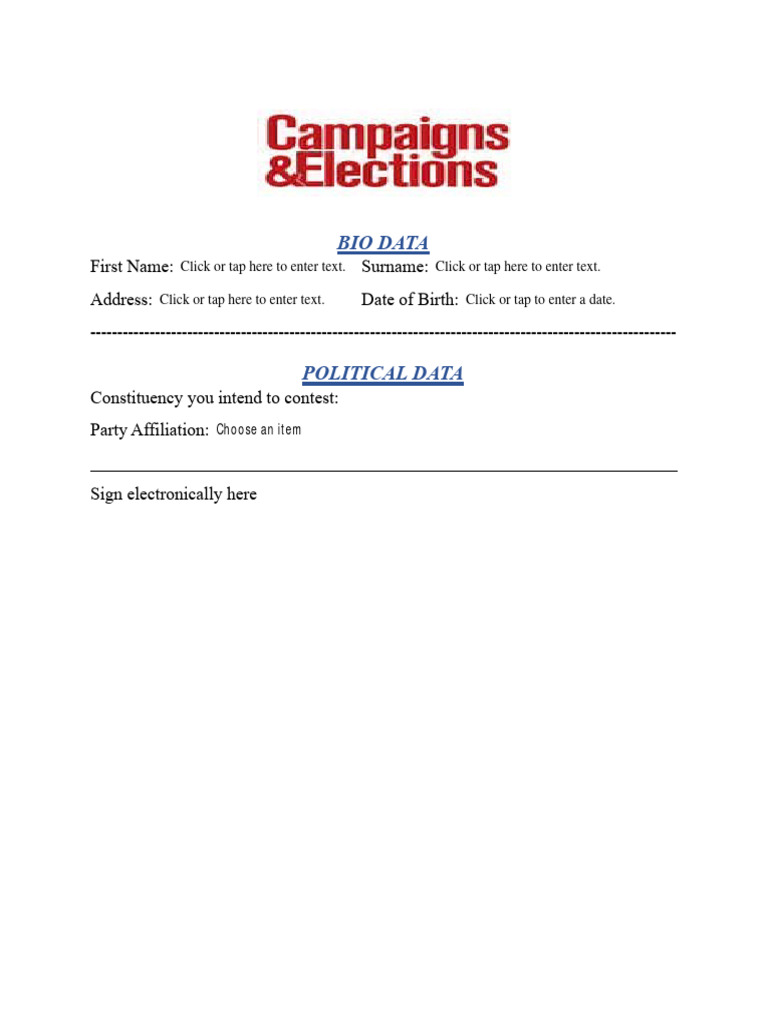 Political Bio Data Form Template | PDF | Politics