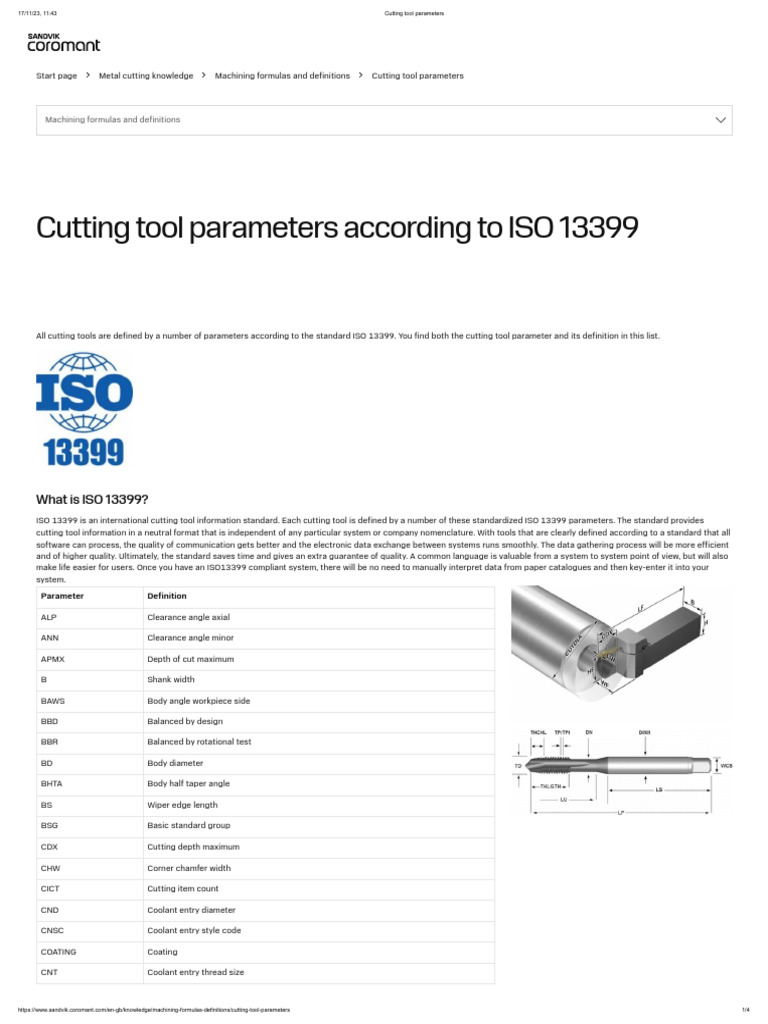 ISO 13399 Cutting Tool Parameters PDF Machining Industrial