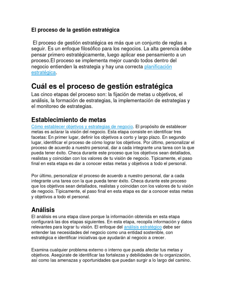 El Proceso de La Gestión Estratégica | PDF | Gestión estratégica | Business