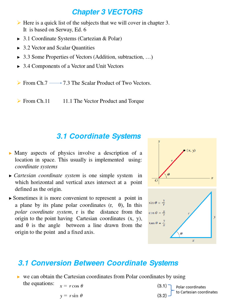 Chapter-3 Vectors For Students | PDF | Euclidean Vector | Coordinate System