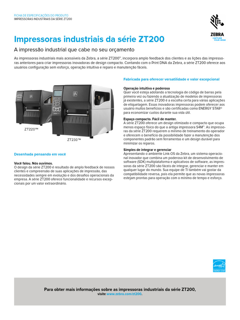 Zt200 Series Product Spec Sheet A4 PT BR | PDF | Impressora ...