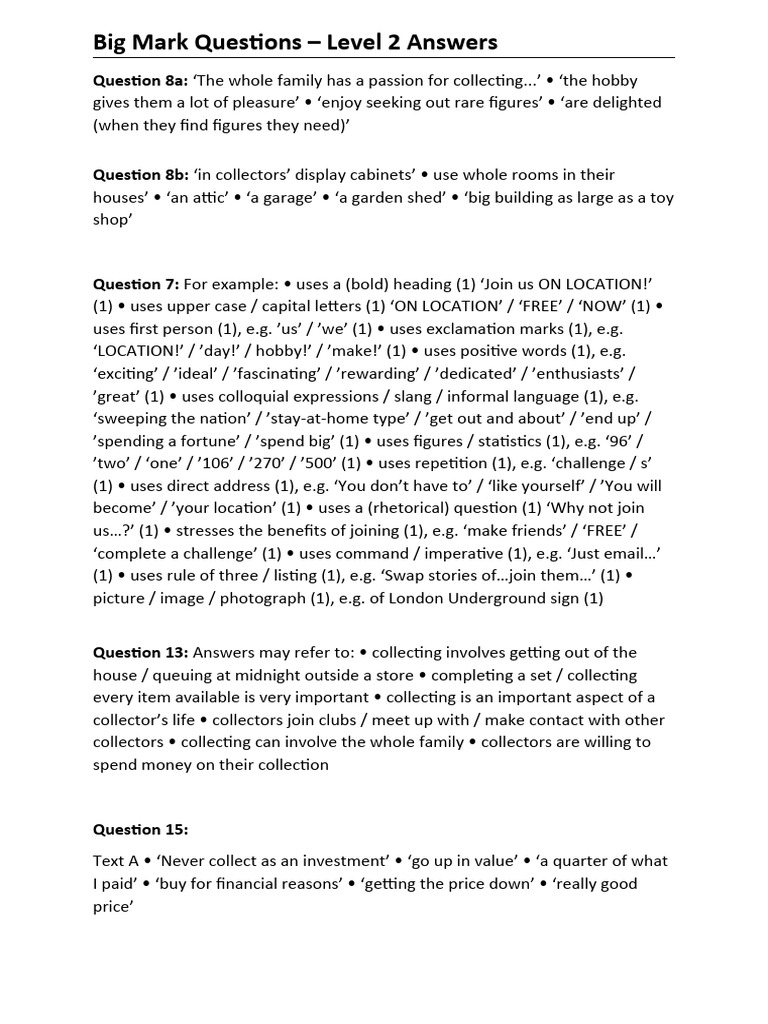 Big mark questions level 2 answers pdf