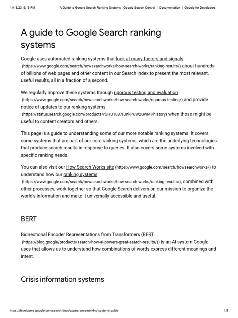 A Guide To Google Search Ranking Systems - Google Search Central ...