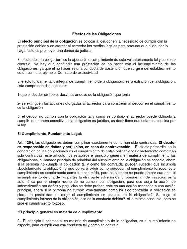 Efectos y Cumplimiento de Obligaciones | PDF | Pagos | Dinero