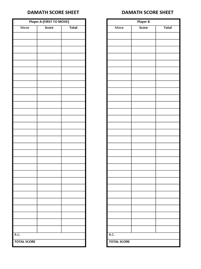 DAMATH Score Sheet Template | PDF