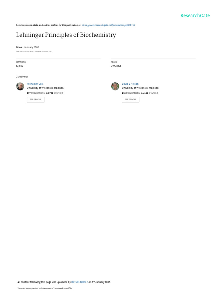 lehninger principles of biochemistry