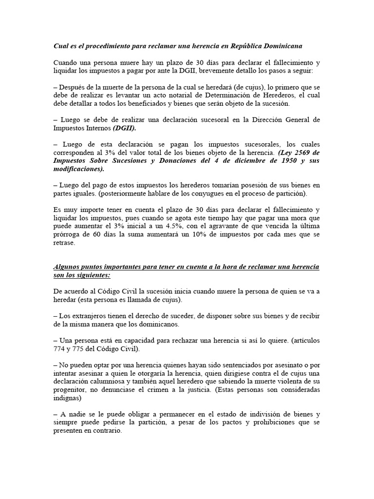 Procedimiento para aperturar sucesion dgii pdf herencia gobierno