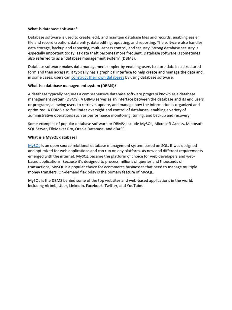 What is database software pdf
