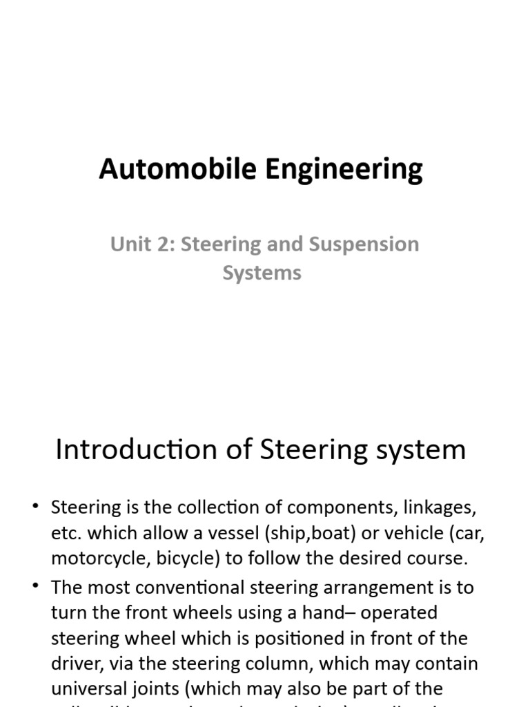 Steering and Suspension Systems Overview | PDF | Steering | Mechanical ...