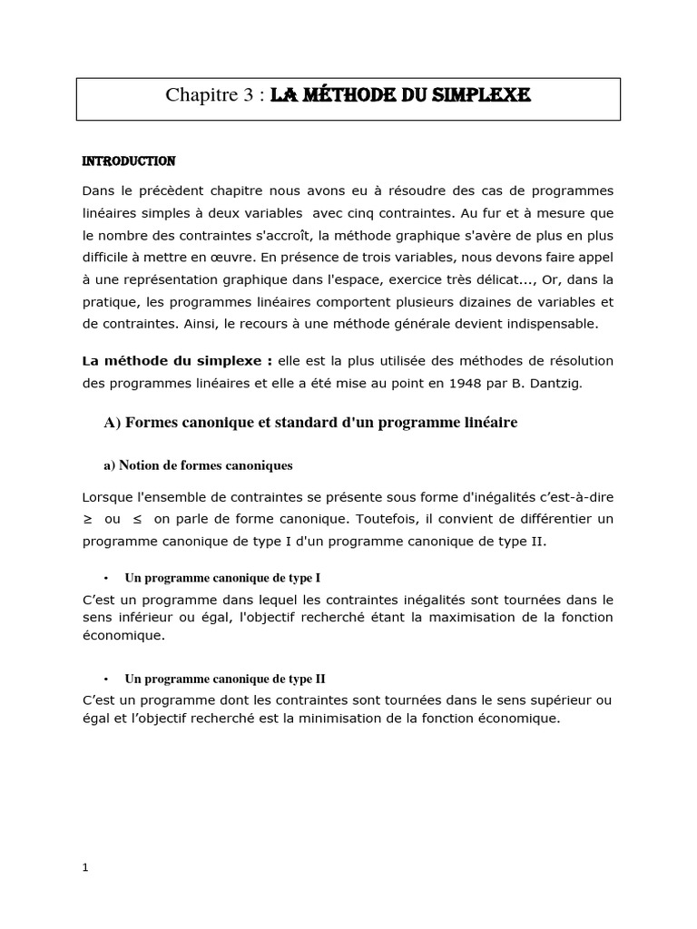 Méthode du Simplexe en Programmation Linéaire | PDF | Optimisation ...