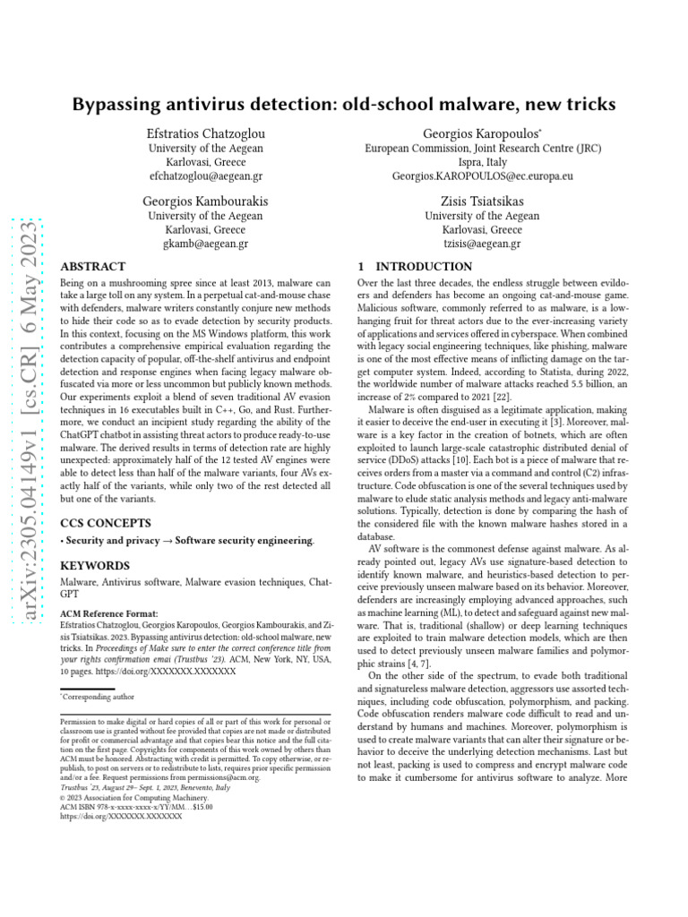 Bypassing Antivirus Detection Old-School Malware N | PDF | Malware ...