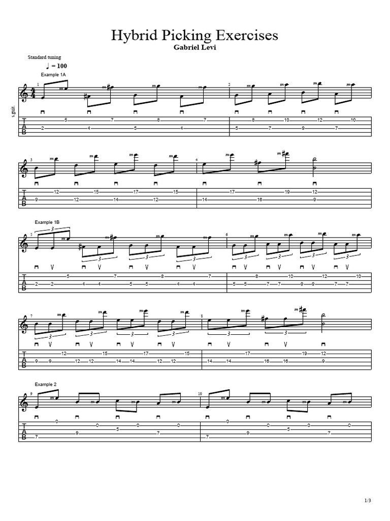Hybrid Picking Exercises for Guitar | PDF