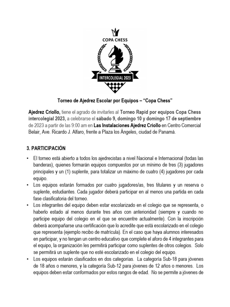 Torneo Escolar de Ajedrez 2023 | PDF | Juegos de mesa | Juego de azar