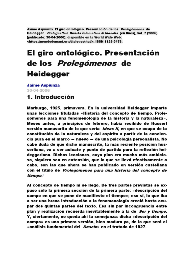 Jaime Aspiunza El giro ontológico. Presentación de los Prolegómenos de
