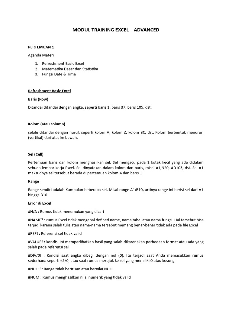 Modul Training Excel 2021: Lanjutan | PDF