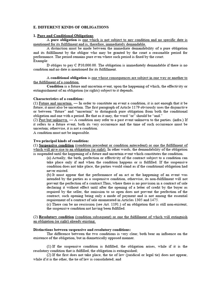 Different Kinds of Obligations PDF Legal Remedy Breach Of Contract