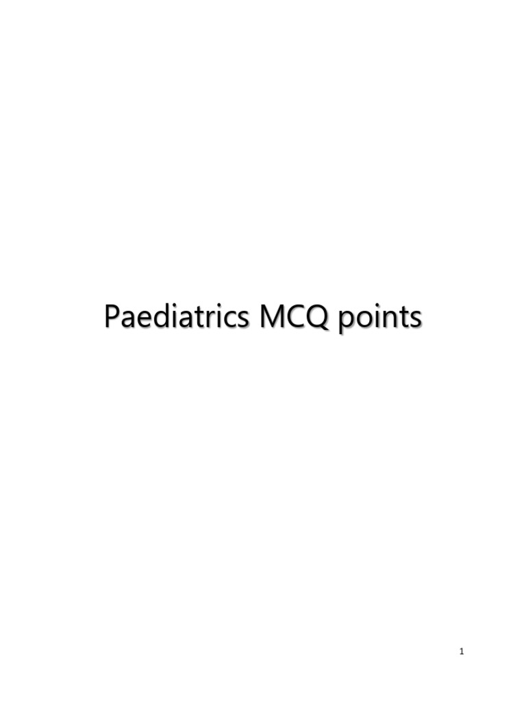 Paediatrics MCQ Points PDF Meningitis Epidemiology