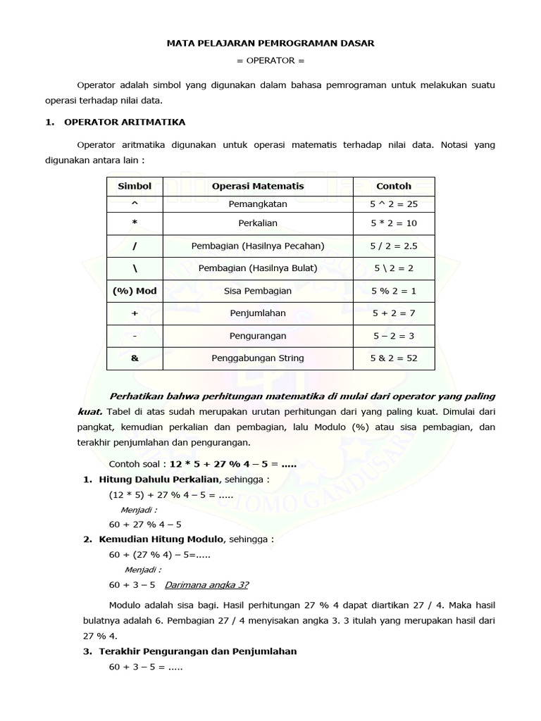 Operator dalam Pemrograman Dasar | PDF