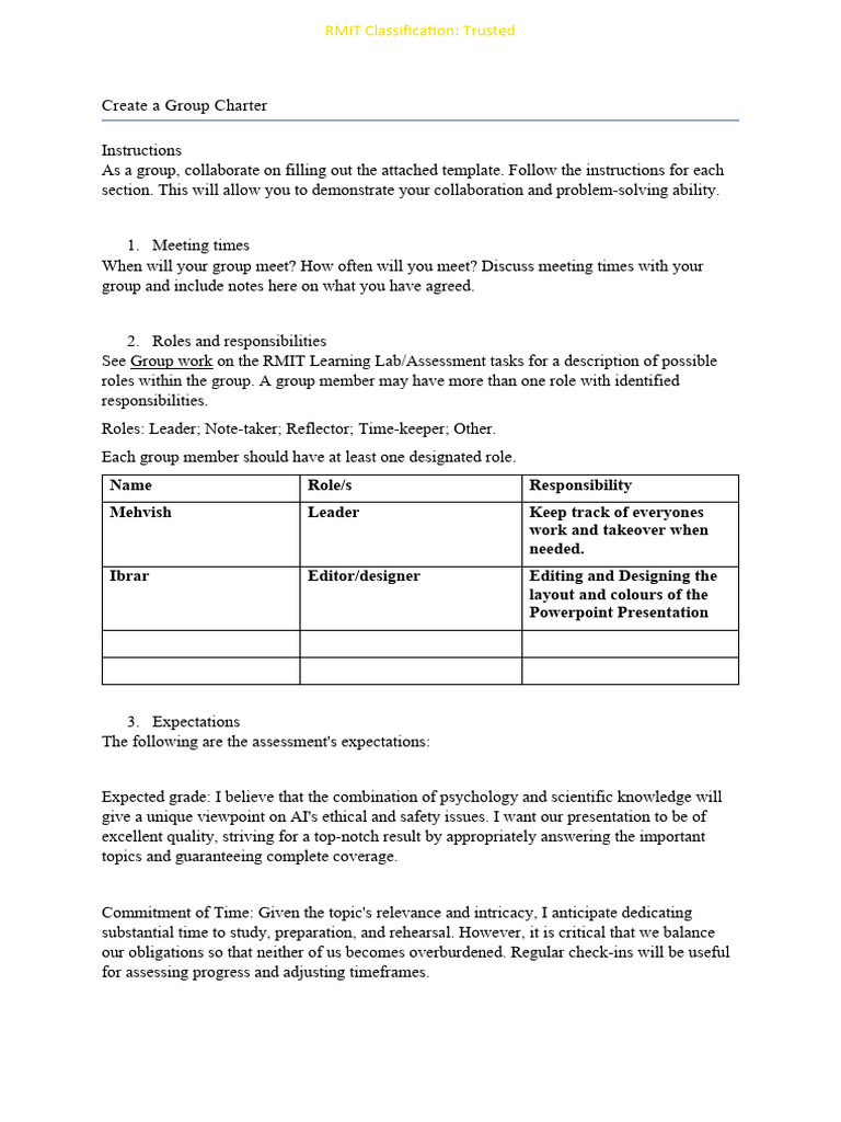 Group Charter TEMPLATE 1 PDF Artificial Intelligence Intelligence