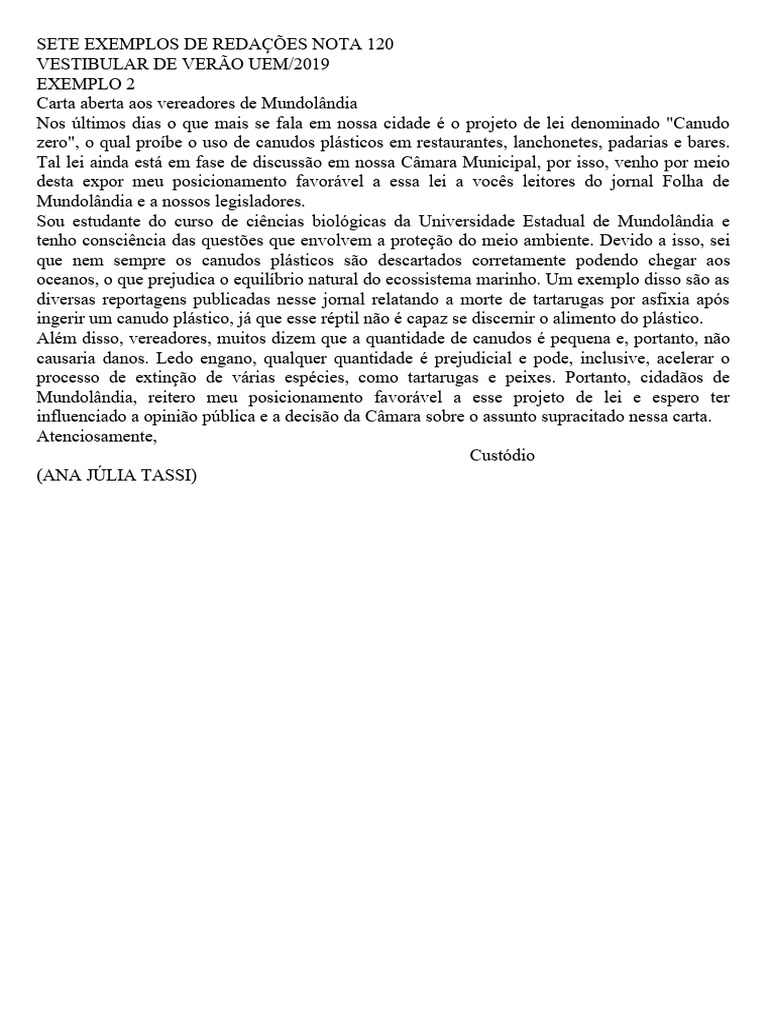 Exemplos De Reda es Nota 120 Pas Uem 1 PDF Abstract resumo 