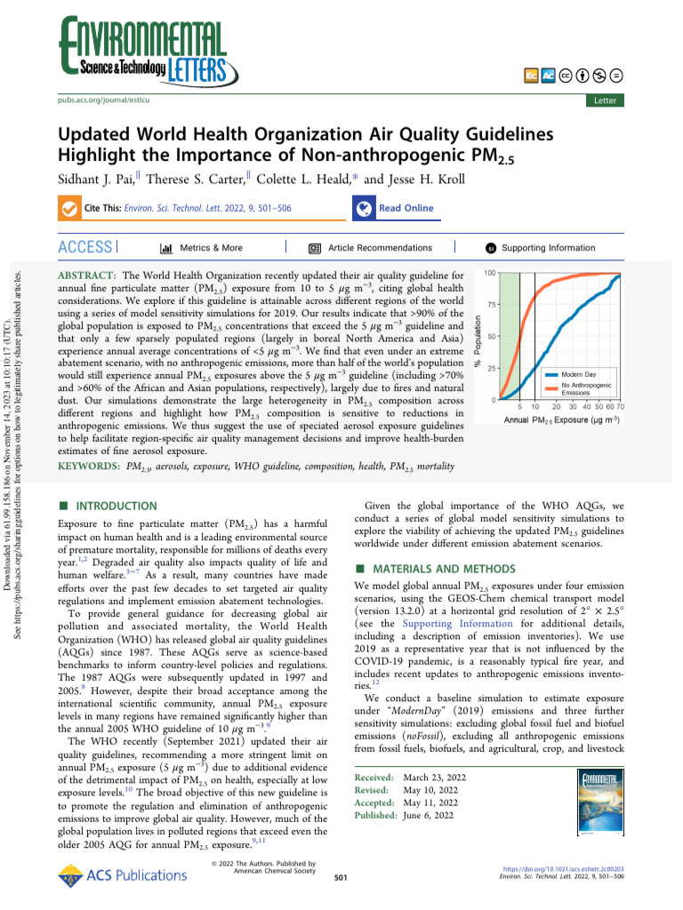 Pai Et Al 2022 Updated World Health Organization Air Quality Guidelines ...