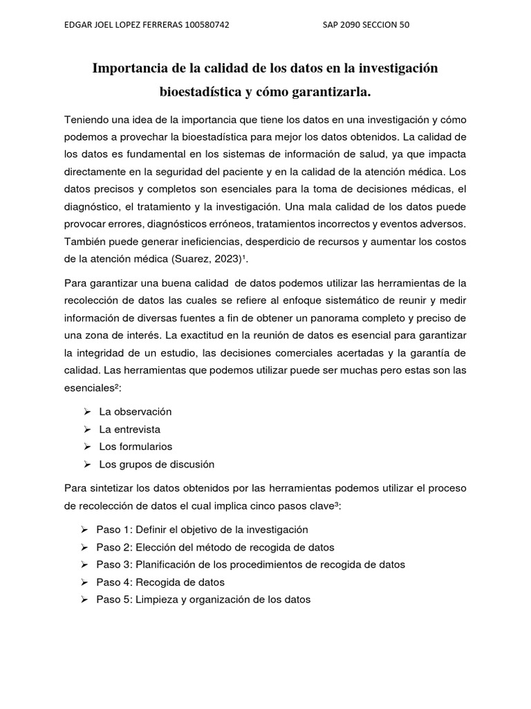 Importancia de La Calidad de Los Datos en La Investigación ...