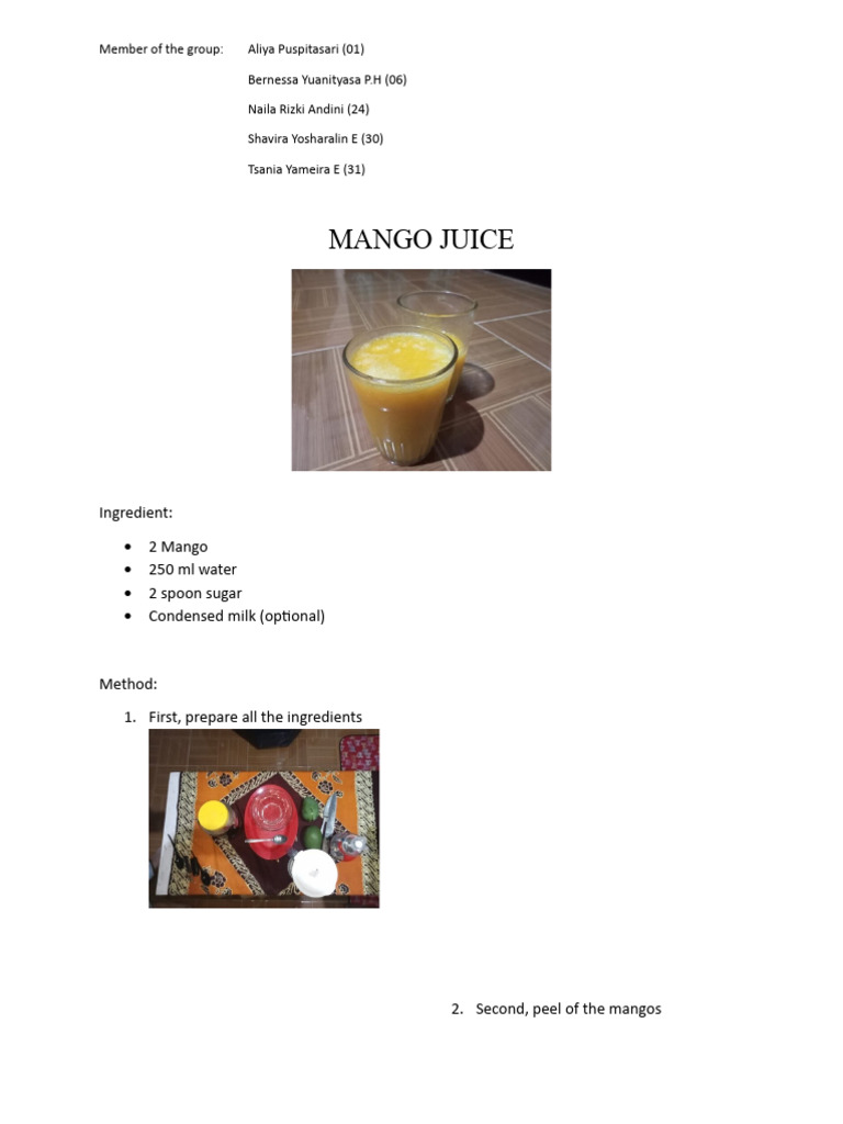 Mango Juice Preparation Guide | PDF | Cooking, Food & Wine