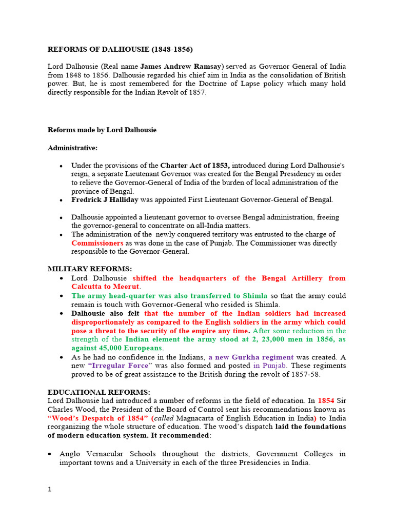 Reforms of Dalhousie Download Free PDF British Raj Indian Rebellion Of 1857
